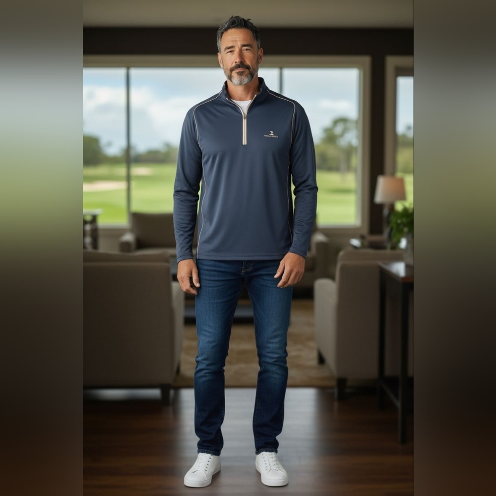 Pebbled Beach- Blue Or Gray Performance Warm Up Jacket W/White Trim,Long Sleeves